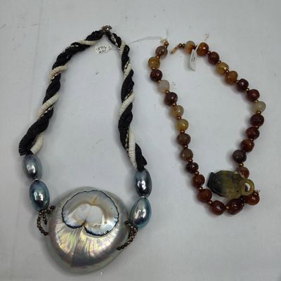 Sale Photo Thumbnail #30: Pair 14K Gold, Pearl & Stone Necklaces