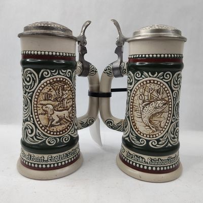 Sale Photo Thumbnail #109: Pair Avon Ceramarte Steins, Hunt/Fish