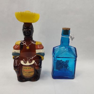 Sale Photo Thumbnail #316: Pair Glass Bottles: Rum & Syrup