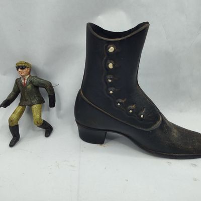 Sale Photo Thumbnail #89: Pair Cast Iron Figures: Boot & Harley