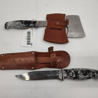 Sale Photo Thumbnail #191: Pair Colonial Hunting Knife & Hatchet