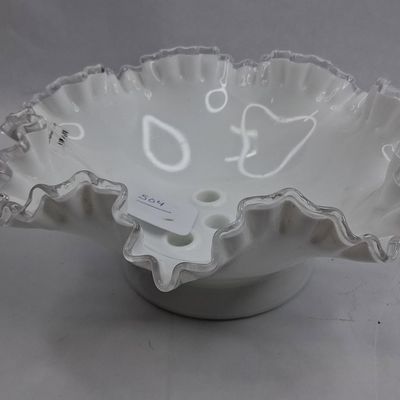 Sale Photo Thumbnail #504: Fenton Milk Glass Flower Frog Bowl