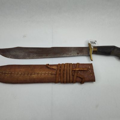 Sale Photo Thumbnail #99: Bowie Knife w/ Carved Handle & Sheath