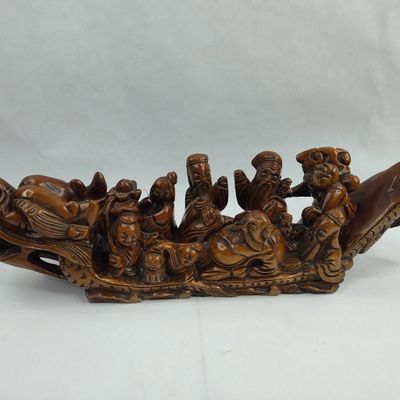 Sale Photo Thumbnail #127: Carved Wood Dragon Boat Sculpture