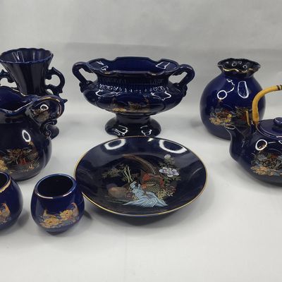Sale Photo Thumbnail #225: Set Cobalt Blue Porc. Peacock Wares