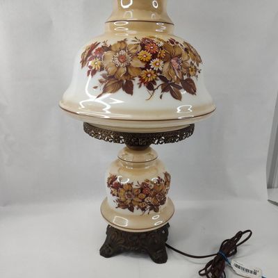 Sale Photo Thumbnail #319: Floral Milk Glass Hurricane Lamp
