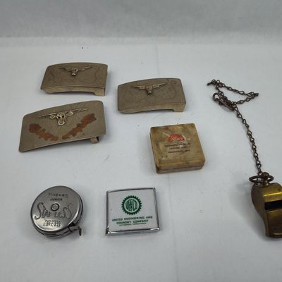 Sale Photo Thumbnail #430: Belt Buckles, Tape Measures &