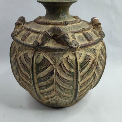 Sale Photo Thumbnail #222: Ceramic Foliate Vase w/ Bamboo Handles
