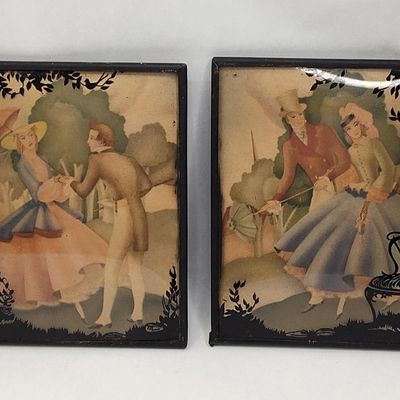 Sale Photo Thumbnail #201: Pair Reverse Painted Glass Pictures