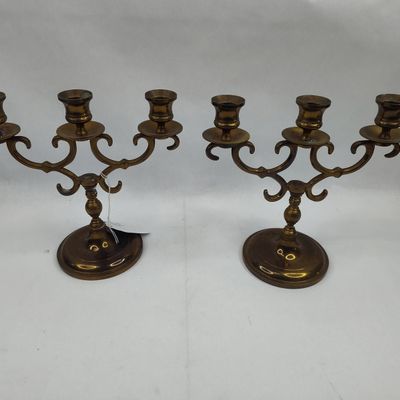 Sale Photo Thumbnail #509: Pair of 3-Light Brass Candelabra