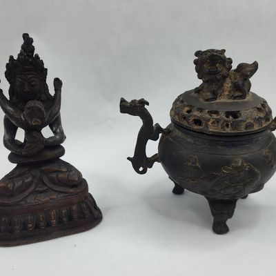 Sale Photo Thumbnail #343: Pair Bronze Censer & Yab-Yum Figurine