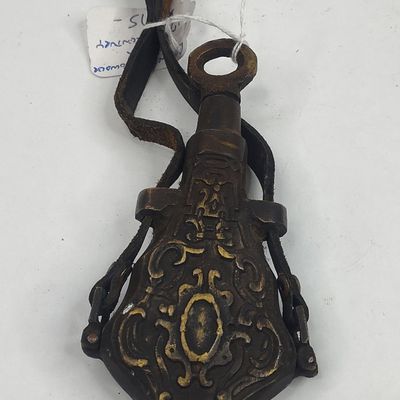 Sale Photo Thumbnail #379: Bronze Powder Flask w/ Leather Strap