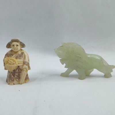 Sale Photo Thumbnail #341: Pair Asian Figures: Netsuke & Stone