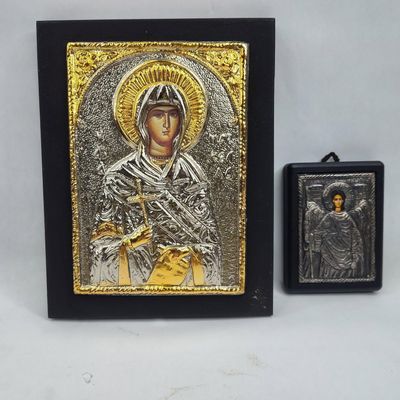 Sale Photo Thumbnail #247: Pair Greek Silver & Gold Plated Icons