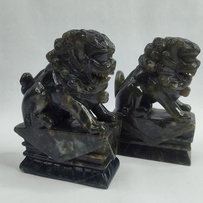 Sale Photo Thumbnail #382: Pair Chinese Carved Hardstone Foo Dogs