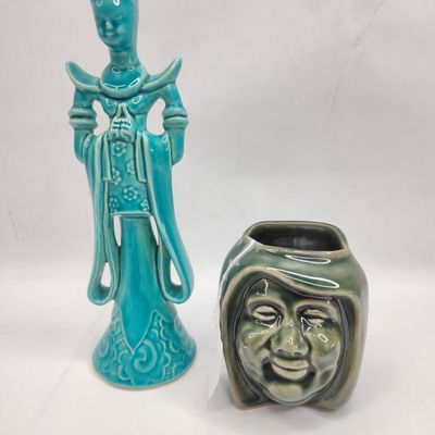 Sale Photo Thumbnail #187: Pair Turquoise & Green Ceramic Figures