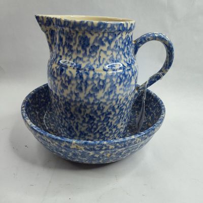 Sale Photo Thumbnail #443: Roseville Spongeware Pitcher & Basin