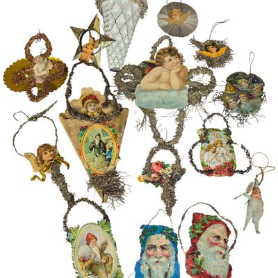 Sale Photo Thumbnail #101: A Collection of Antique and Vintage German Style Scrap and Wire Wrapped Christmas Ornaments