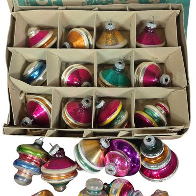 Sale Photo Thumbnail #74: A Collection of Shiny Brite Glass Christmas Tree Ornaments in Original Box