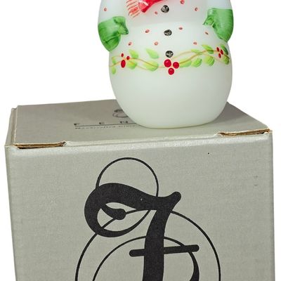 Sale Photo Thumbnail #3: Fenton Hand Painted Satin Glass Snowman Figurine Signed D Fredrick