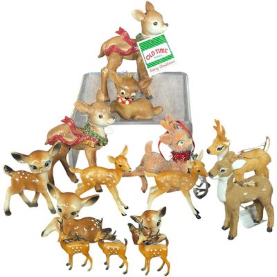 Sale Photo Thumbnail #21: Collection of Hong Kong and Wondershop Plastic and Flocked Reindeer and Fawn Figurines