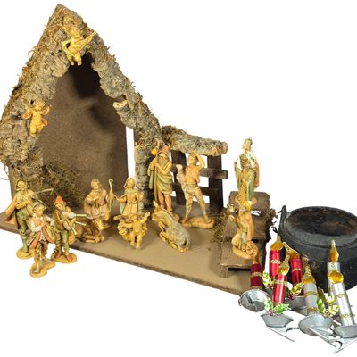 Sale Photo Thumbnail #53: A Collection of Fontanini Italian Nativity Figurines and Stable with Accessories