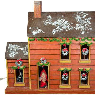 Sale Photo Thumbnail #105: Large Vintage Wooden Lighted Christmas Putz House with Figures