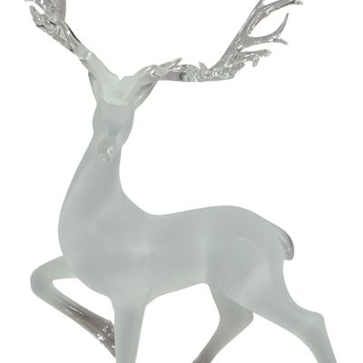 Sale Photo Thumbnail #46: Large Frosted and Clear Glass Leaping Stag Figurine