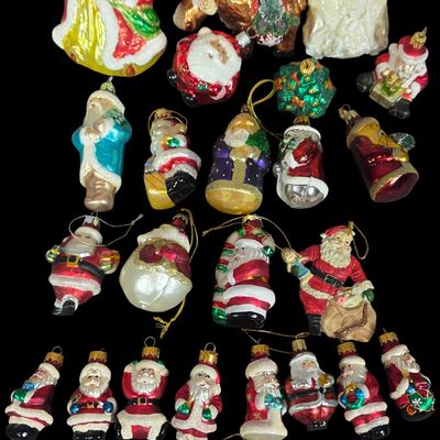 Sale Photo Thumbnail #24: An Assortment of Blown Glass Santa Claus and Holiday Themed Ornaments