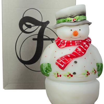 Sale Photo Thumbnail #7: Fenton Art Glass Hand Painted Snowman Fairy Lamp with Original Box