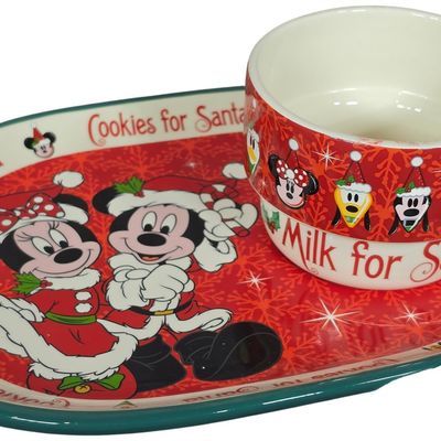 Sale Photo Thumbnail #69: Disney Theme Parks Mickey and Minnie Mouse Cookies and Milk for Santa Ceramic Tray and Mug Set