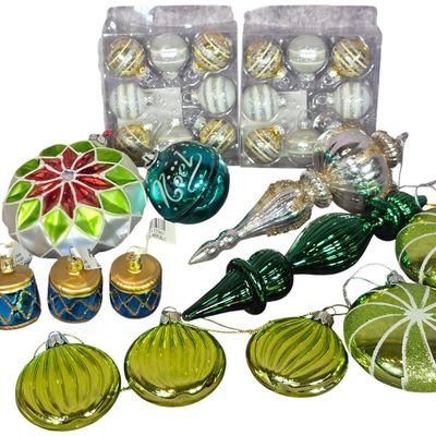 Sale Photo Thumbnail #72: An Assortment of Glass Christmas Ornaments Including Boxed Sets and Pier 1 Imports Items