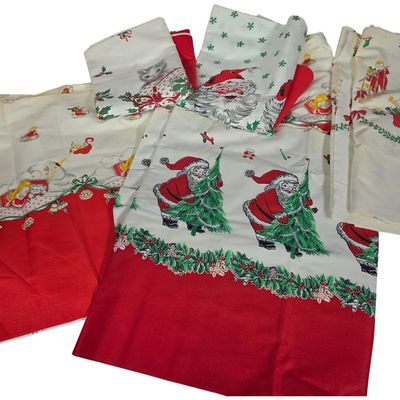 Sale Photo Thumbnail #87: An Assortment of Vintage Christmas Themed Cotton Fabric Panels and Linens