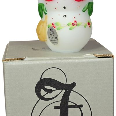Sale Photo Thumbnail #2: Fenton Hand Painted Satin Glass Snowman Figurine Signed A. Duncan