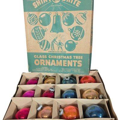 Sale Photo Thumbnail #63: Vintage Shiny Brite Glass Christmas Tree Ornaments in Original Box