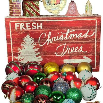 Sale Photo Thumbnail #94: An Assortment Christmas Tree Ornaments with Decorative Storage Box
