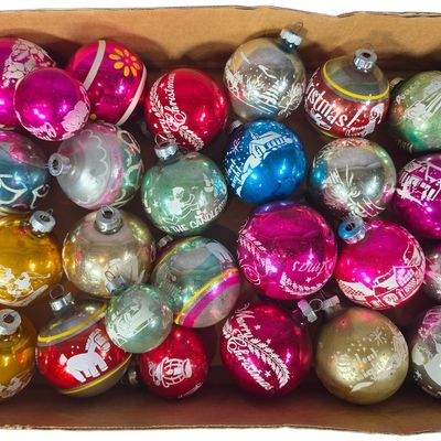 Sale Photo Thumbnail #16: A Collection of Twenty-Five Vintage Glass Stenciled Christmas Ornaments