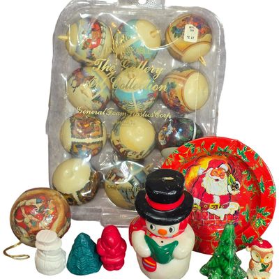 Sale Photo Thumbnail #35: A Collection of General Foam Plastics Corp. Christmas Ornaments and Gurley Novelty Candles