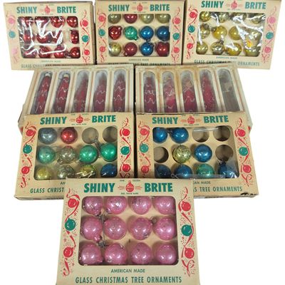 Sale Photo Thumbnail #19: An Assortment of Vintage American Made Shiny Brite and Mouth Blown Glass Christmas Tree Ornaments
