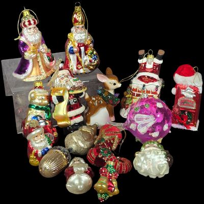 Sale Photo Thumbnail #27: A Collection of Blown Glass Christmas Ornaments and a Battery Operated Light Up Reindeer Figure