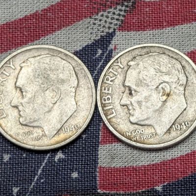 (2) 1949-S Roosevelt 90% Silver Dimes