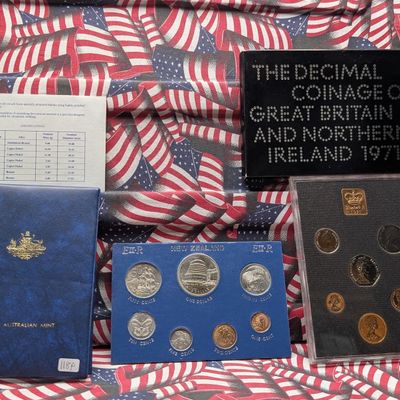 1987 Australia Proof Coin Set by Royal Australian Mint, 1978 New Zealand Coin Set & 1971 England Proof Set