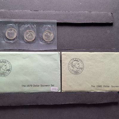 1979 P, D, & S, & Unopened 1980 P, D, & S Susan B. Anthony Dollar Souvenir Sets