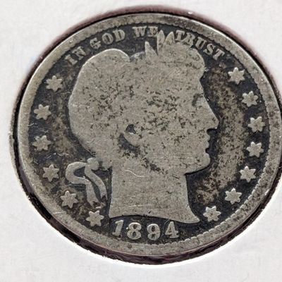 1894 Barber 90% Silver Quarter