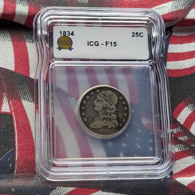 1834 Capped Bust Silver Quarter ICG F15 - Rotated Dies