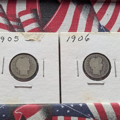 1905 & 1906 Barber 90% Silver Dimes