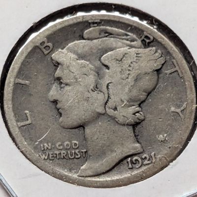 1921-D Mercury 90% Silver Dime - VG - Key Date