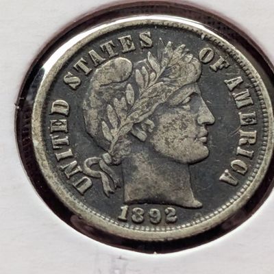 1892 Barber 90% Silver Dime
