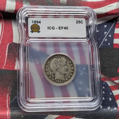 1894 Barber 90% Silver Quarter ICG EF40