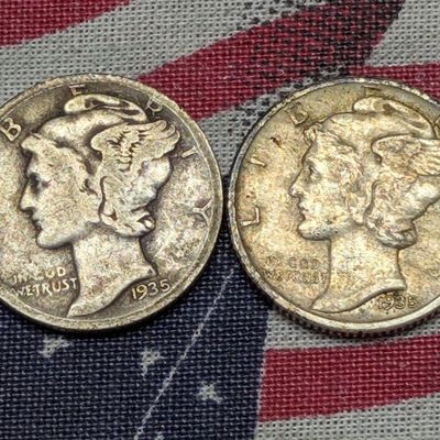 1935-P&D Mercury 90% Silver Dimes